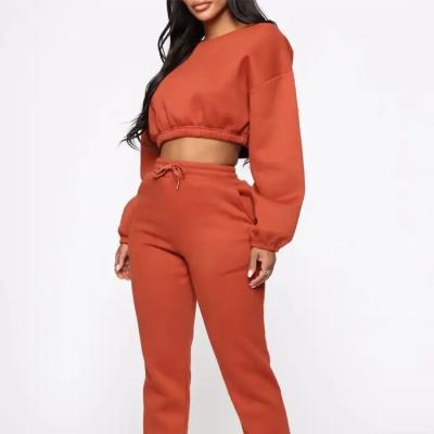 China High quality custom color crop top anti-pilling printing plain women tracksuit for sale