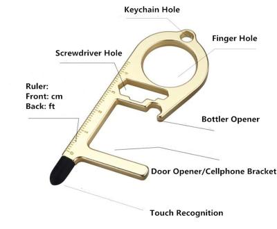 China Metal Touch EDC Door Free Handheld Clean Key Opener No Open Contact Stylus Key Chain Opener Survive Pocket Tool for sale