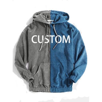 China Anti-wrinkle men's crew neck sweatshirt Custom design striped ribbing oversized pullover hoodie corduroy hoodies with drawstring for sale