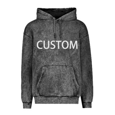 China Stone Acid Anti-pilling Washed Mineral Acid Washed Hoodie Gray Distressed Heavy Drop Shoulder Hoodie Zippe for sale