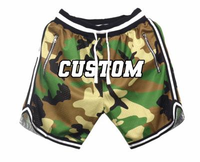 China Antibacterial Custom Sweat Camouflage Shorts Athletic Sports Camouflage Mesh Zipper Pockets Track Basketball Mens Shorts for sale