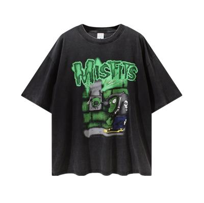 China Wholesale Custom Vintage Stone Enzyme Stone Unisex T-shirt Black Tee Gym Cotton Hip Hop Fake Neck Wash Acid T-shirts for sale