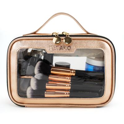 China Fashion Custom Women PVC Makeup Brush Case Luxury Transparent Waterproof Leather Make Up Bag Cosmetic for sale