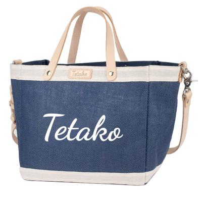 China Custom Logo Eco Friendly Women Reusable/Fashion Handbag Travel Shoulder Bag Printed Shopping Jute Tote Bag for sale