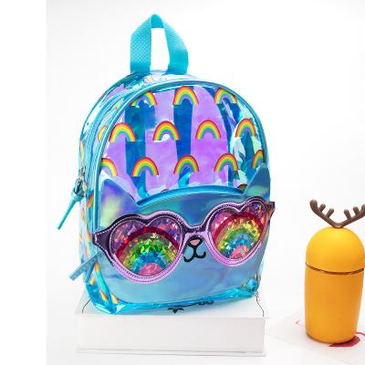 China Custom Cute Waterproof Holographic Backpack Student Sports Kids Travel Cartoon PVC Mini Backpack for sale