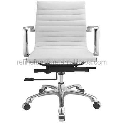 China Fashionable Executive Metal Frame Chair White Leather Office Swivel Chair With Armrest RF-S076B-05 for sale