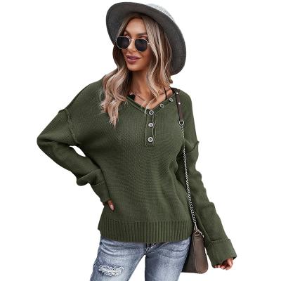 China Anti-pilling Solid Color Knit Sweater Long Sleeve V-Neck Sweater Button Pullover Full Autumn Knitwear Loose for sale