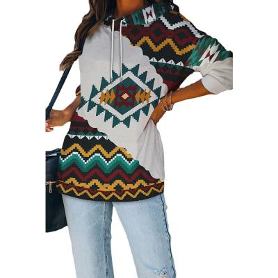 China Autumn Women Retro Ethnic Style Anti-pilling Sweatshirts Upper Female Casual Loose Aztec Sweater Printing Hooded Sweatshirt Long Sleeve for sale