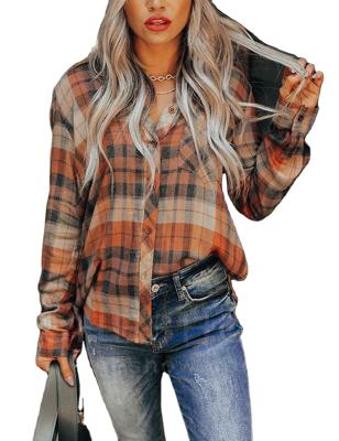 China Fashion Breathable Women Loose Straight Shacket Shirt Long Sleeve Color Block Print Plaid Shirt Ladies Top Casual Blouse for sale