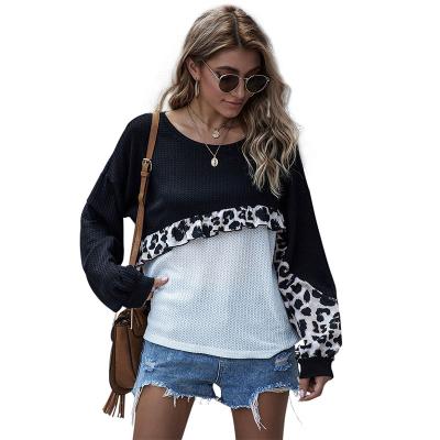 China Anti-pilling leopard print sweater long sleeve ruffle quilted upper knitwear new color block for sale