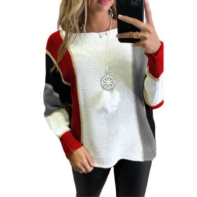 China Anti-pilling Women Knitted Sweaters Fashion Loose Ladies Autumn Winter Casual Patchwork Sweaters Jumper Clothes Color Block Sweaters for sale