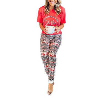 China Autumn And Winter Homewear Anti-pilling Letter Printing Christmas Set Top And Panty Two Piece Sets Pique Pants Pajamas For Women Christmas for sale