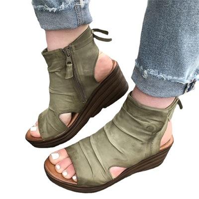 China Fashion Trend Women's Comfortable Side Zipper Open Toe Wedge Sandals for sale