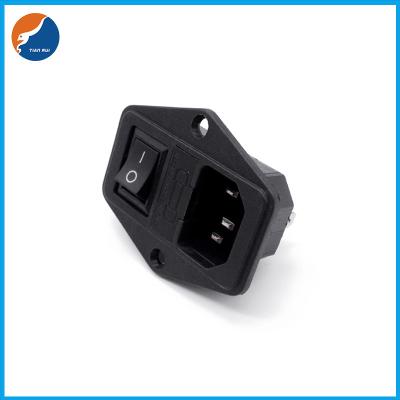 中国 R14-D-1KB1 Rocker Switch Connector Plug 10A 250V IEC 3 Pin C14 Inlet AC Power Socket with 5x20 fuse Holder 販売のため