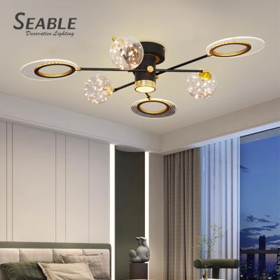 China Surface Mounted 2021 Modern Zhongshan Professional Indoor Luxury Decoration Black Gold LED Glass Ceiling Lamp for sale