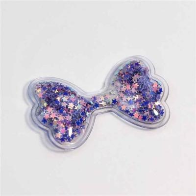 China Hot Custom Bow Patch Flake Quicksand Sequin Soft PVC DIY Accessories For Bag 5*5cm for sale