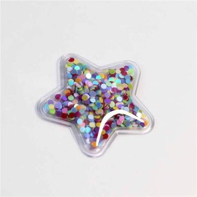 China Hot Custom Star Patch Flake Quicksand Sequin Soft PVC DIY Accessories For Bag 5*5cm for sale