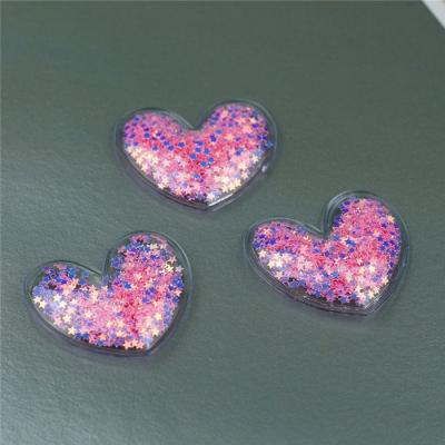 China Hot Custom Love Patch Flake Quicksand Sequin PVC DIY Accessories For Bag 5*5cm for sale