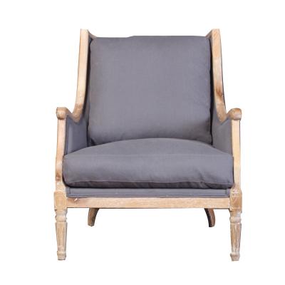 China Contemporary Country Club Armchair Antique Solid Wood Chair French Accent Linen Single Couch Living Room Sofa for sale