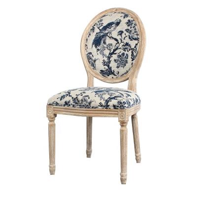 China French Style French Louis Chair Round Back Linen Upholstered Home Wedding Antique Wooden Dining Chair for sale