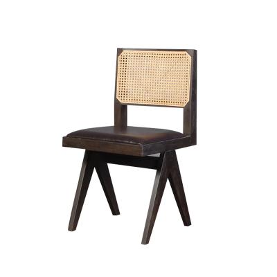 China Modern Wooden Leg Seat Rattan Back Leather Restaurant Hotel Dining Chair for sale