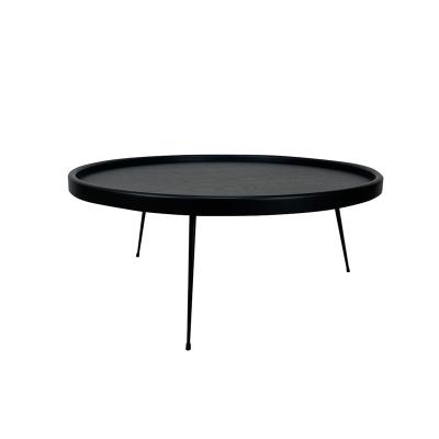 China High quality solid oak modern wood coffee table and metal legs around black for sale