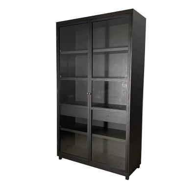 China Modern Wooden High Quality Solid Black Living Room Oak Display Cabinet Display Cabinet Glass Bookcase for sale