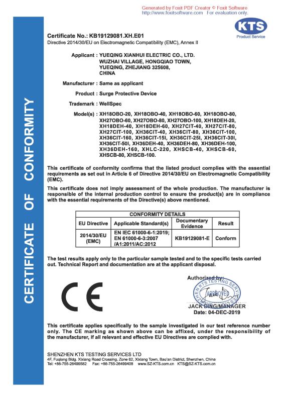 CE - Yueqing Xianhui Electric Co., Ltd.