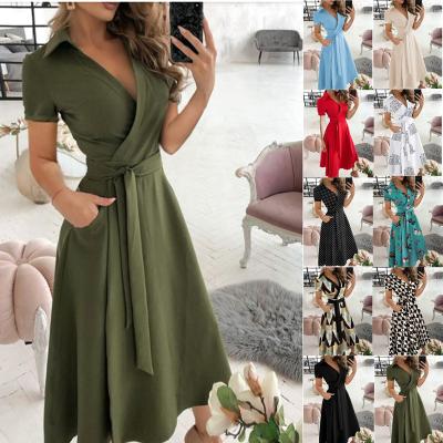 China 2022 Fashion Ladies Anti-Static Wholesale Sexy V-Neckline Short Sleeve Printed Women Maxi Dresses (ST21033) for sale