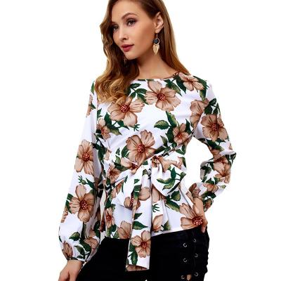 China 2018 Fashion Ladies Wholesale Anti-Shrink O-Neck Sexy Flowers Printed Long Sleeve Women T-Shirts (C18261) for sale