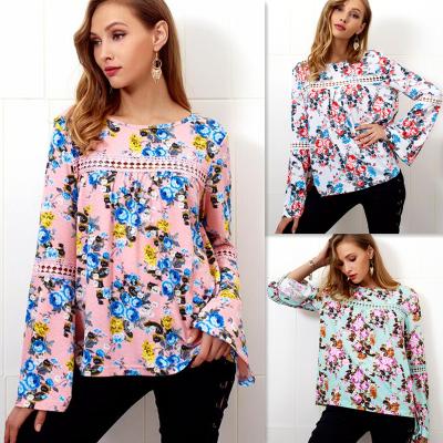 China 2018 Wholesale Fashion Ladies Sexy O-Neck Floral Print Long Sleeve Women Anti-Shrink T-Shirts (C18260) for sale