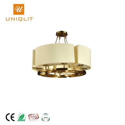 China New Design E14 Modern Iron Material Round Fabric Hotel Pendant Light for sale