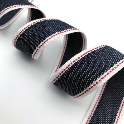 China Durable Polyester Double Stitch Denim Ribbon Denim Webbing Denim Tape For Clothing for sale