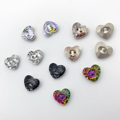 China Two Holes Durable Flat 11mm Rhinestone Heart Shape Crystal Buttons For Clothing for sale