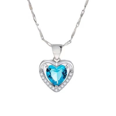 China 2022 New Design Classic Titanic Heart Of The Ocean Heart Crystal Pendant Necklace for sale