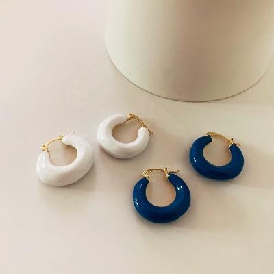 China Fashion Unique Mini Hoop Round Enamel Gold Jewelry Brass Earring with 925 Sterling Silver Needle for sale