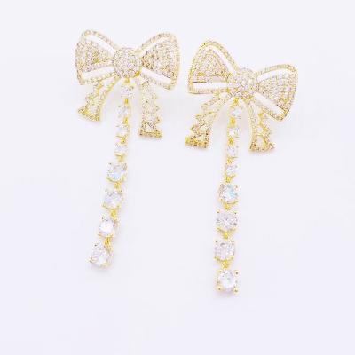 China New Arrival CLASSIC High Quality Zircon CZ Crystal Pave Cute Bow Drop Earring for sale