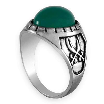 China Personalized CLASSIC Silver Green Agate Ruby Antique Gemstone Ring for Men for sale