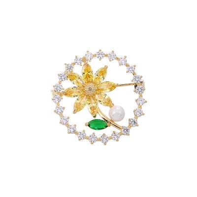 China Zircon Flower Brooch Lapel Pin Fashion Jewelry Women Hijab Pins Brooches Set for sale