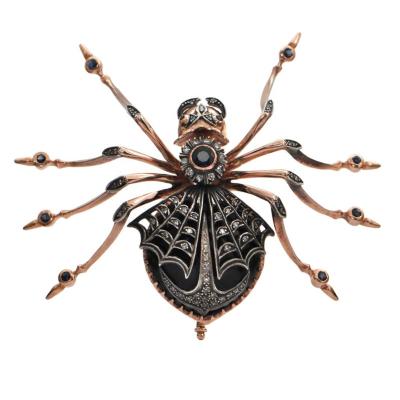 China Trendy Brooches Faberge Spider Vintage Black Gemstone Enamel Black Widow Spider Brooch for sale