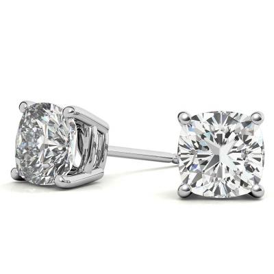 China CLASSIC Cushion Cut Moissanite Solitaire In 18k Gold Basket Setting 925 Sterling Silver Stud Earrings for sale