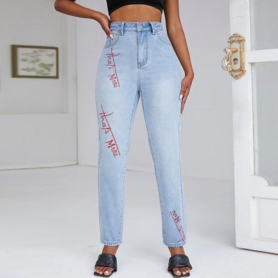 China High Quality Graffiti Pants Women Letter Fashion Ladies Viable Soft Jeans Pants Denim - Pint for sale