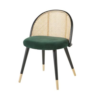 China Fashion Green MODERN Single Rattan Woven Fabric Upholstery Chair Single Rattan Woven Backrest Furniture Chairs with Metal Legs for Outdoor Dining for sale