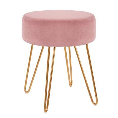 China Best Selling Luxury Round Velvet Ottoman Stool Footstool Modern Portable Vanity Stool With Gold Metal Legs for sale