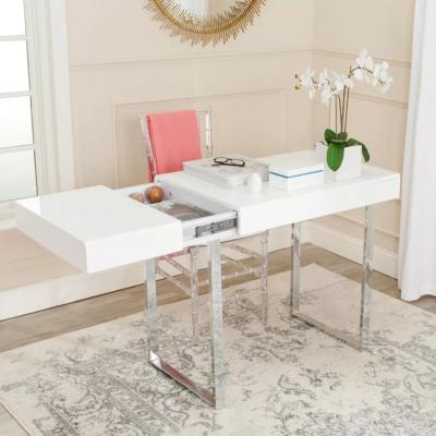 China Luxury modern expandable home office extendable study table free sample white glossy desk for sale