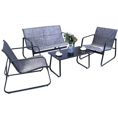 China Factory Wholesale Breathable 4 Piece Outdoor Garden Patio Furniture Set With Chair Sofa Glass Coffee Table for sale