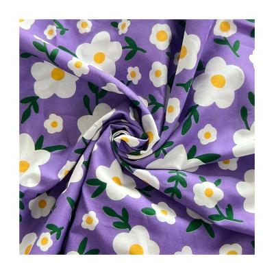 China 100% Bright Purple Color Flowers Waterproof Breathable Quick Dry Cotton Digital Printing Cotton Poplin Fabric For Clothing for sale