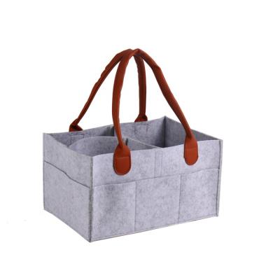 China Hot Selling Customized Felt Tote Bag Mom Diaper Bag Diaper Cart With Leather Handle for sale