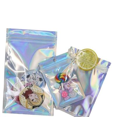 China Moq 500 Recyclable Clear Hologram Foil Stand Up Zipper Pouch Bag With Zip Lock 140x200+80 mm for sale