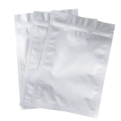 China Recyclable 3 Sides Seal Silver Pure Aluminum Foil Flat Resealable Ziplock Packaging Bags For Long Term Food Storage for sale